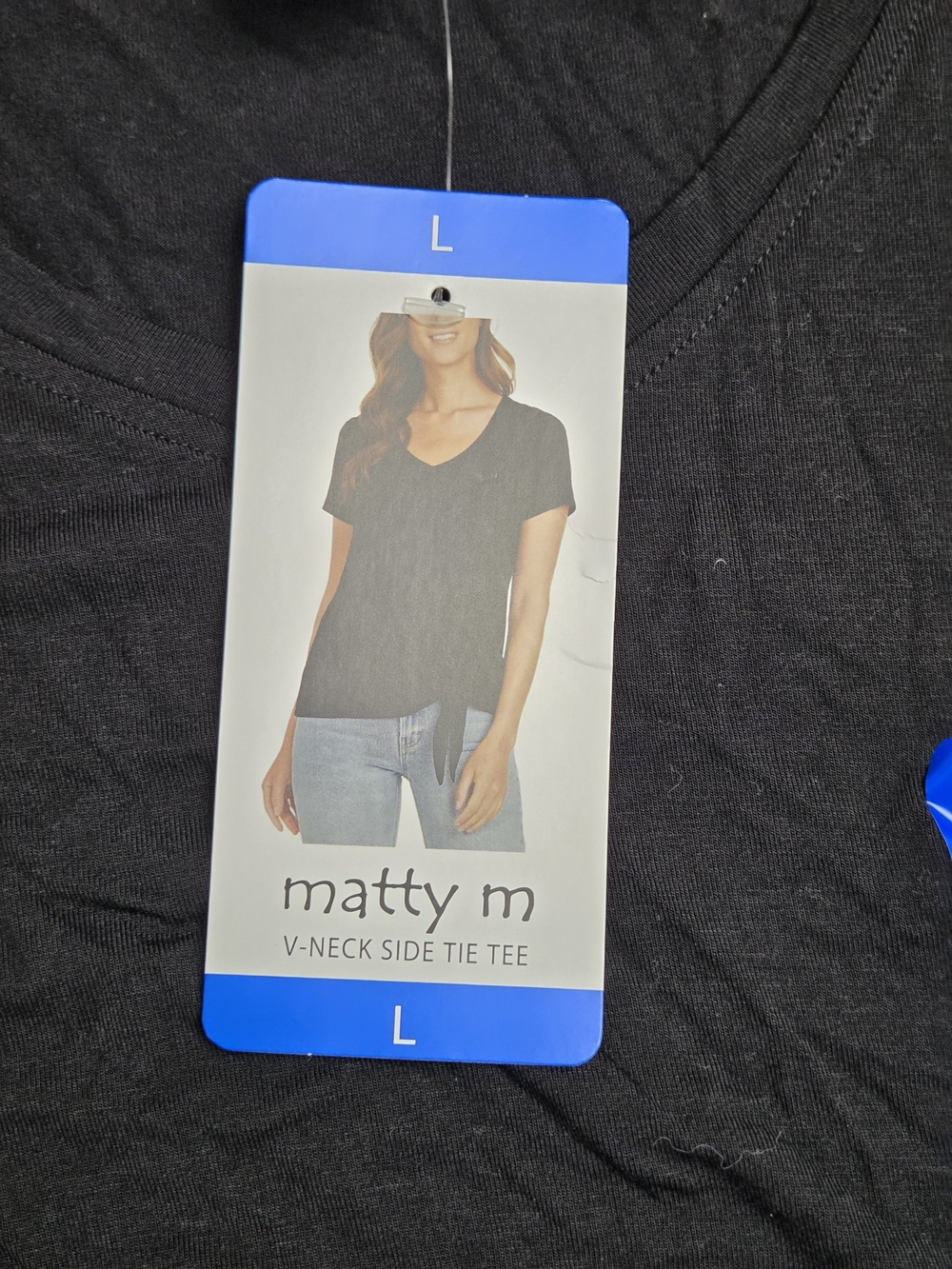 Women’s Black V-Neck Side Tie Tee - Picture 3 of 10